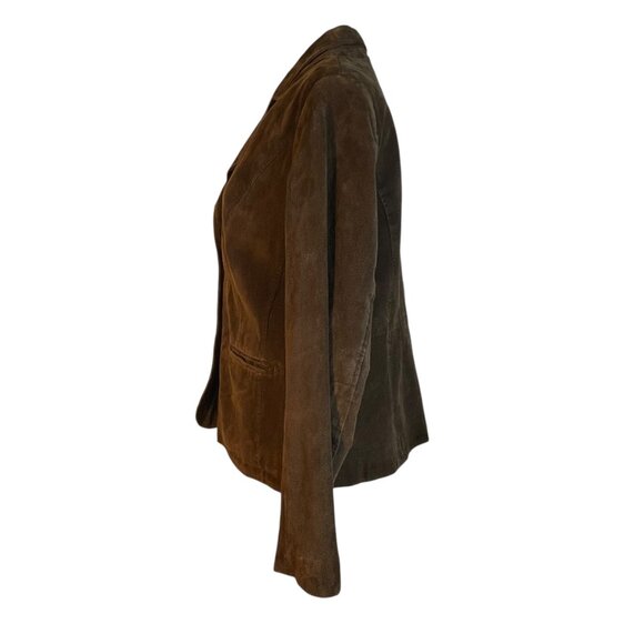100% Suede Leather Blazer Jacket Chocolate Brown Petite L – Y2K Style Classic - Picture 4 of 11